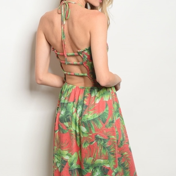 GIRLY & FLIRTY UNIQUE TROPICAL  MAXI DRESS - Picture 2 of 4